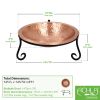 Hammered Solid Copper Birdbath- Short Stand
