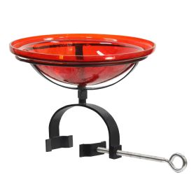 12" Red Crackle Birdbath- Over Rail Bracket