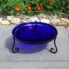 14" Cobalt Blue Crackle Birdbath- Short Stand II
