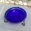 14" Cobalt Blue Crackle Birdbath- Short Stand II