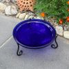 14" Cobalt Blue Crackle Birdbath- Short Stand II