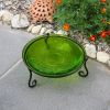 14" Fern Green Crackle Birdbath- Short Stand II