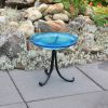 14" Teal Crackle Birdbath- Tripod Stand