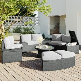 10 Piece Half Round Wicker Conversational Sectional With Storage