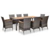 9 Piece Patio Dining Set Cushioned Poly Rattan Gray With Wood Detail
