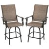 Outsunny Set of 2 Outdoor Swivel Bar Stools with Armrests, Bar Height Patio Chairs with Steel Frame for Balcony, Poolside, Backyard, Brown