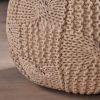 Bordeaux Knitted Cotton Round Pouf, Beige