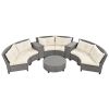 [VIDEO provided]U_Style 6 - Person Fan-shaped Rattan Suit Combination with Cushions and Table,Suitable for Garden