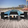 2pcs Arm Chairs 1pc Love Seat & Tempered Glass Coffee Table Rattan Sofa Set Black
