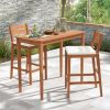 Set of 2 Outdoor Wood Barstools with Soft Seat Cushion