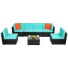 Brown Gradient Rattan Lake Blue Cushion Cushion Vacuum Packing Rattan 7 Piece Set