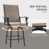 Outsunny Set of 2 Outdoor Swivel Bar Stools with Armrests, Bar Height Patio Chairs with Steel Frame for Balcony, Poolside, Backyard, Brown