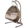 Double-Seat Brown Wicker Hanging Swing Chair with Stand