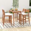 Set of 2 Outdoor Wood Barstools with Soft Seat Cushion