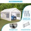 10x20 Heavy Duty Steel Canopy Tent with Roll-up Ventilated Windows, Garage Carport with Removable Sidewall & Doors, White