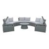 10 Piece Half Round Wicker Conversational Sectional With Storage