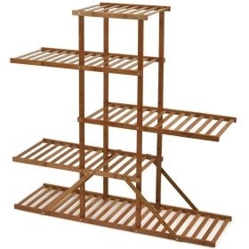5-tier 10 Potted Bamboo Plant Stand (Color: Brown)