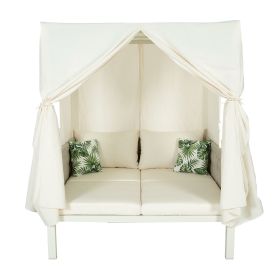 Outdoor Patio Sunbed with Curtains, High Comfort, Suitable for Multiple Scenarios (Color: Beige)