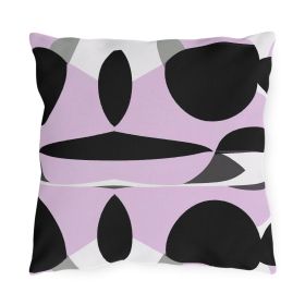 Decorative Outdoor Pillows With Zipper - Set Of 2, Geometric Lavender And Black Pattern (Sizes: 16" × 16")