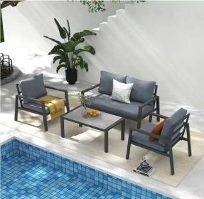 4-piece Aluminum Outdoor Patio Conversation Set (Color: as Pic)